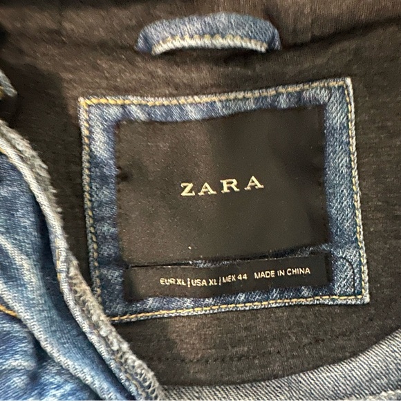 Zara Men's Denim Jacket, Sweatshirt Hood/Sleeves, Mixed Media, Jean, Trendy, XL - Picture 7 of 14